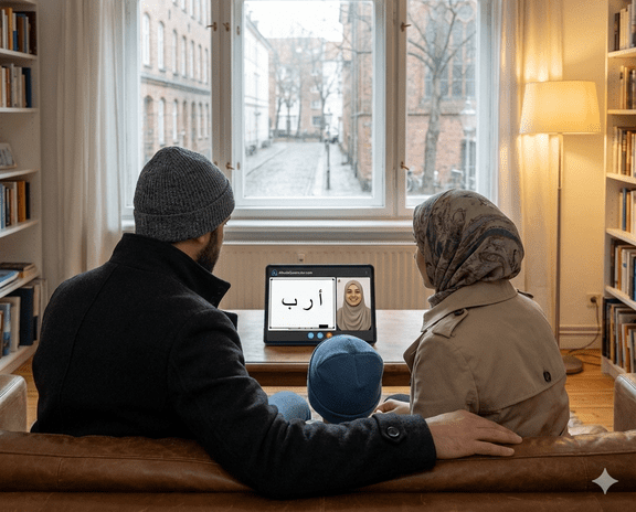 European Muslim family taking online Quran classes together