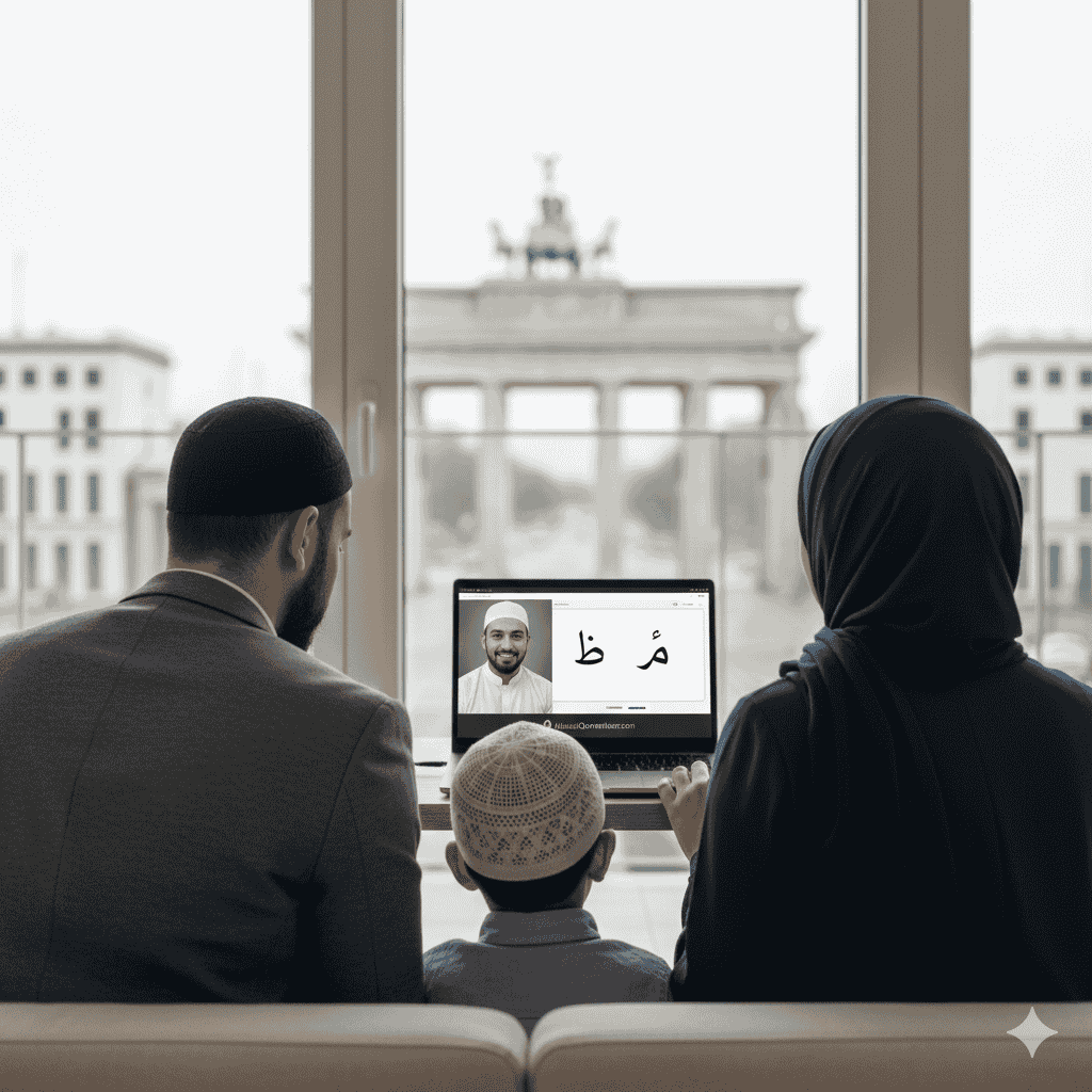 German student in online Quran classes Germany learning Noorani Qaida